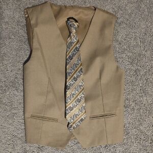 Boys Tan Dress Vest & Tie Set – Size 10 | Formal, Wedding, Church Outfit